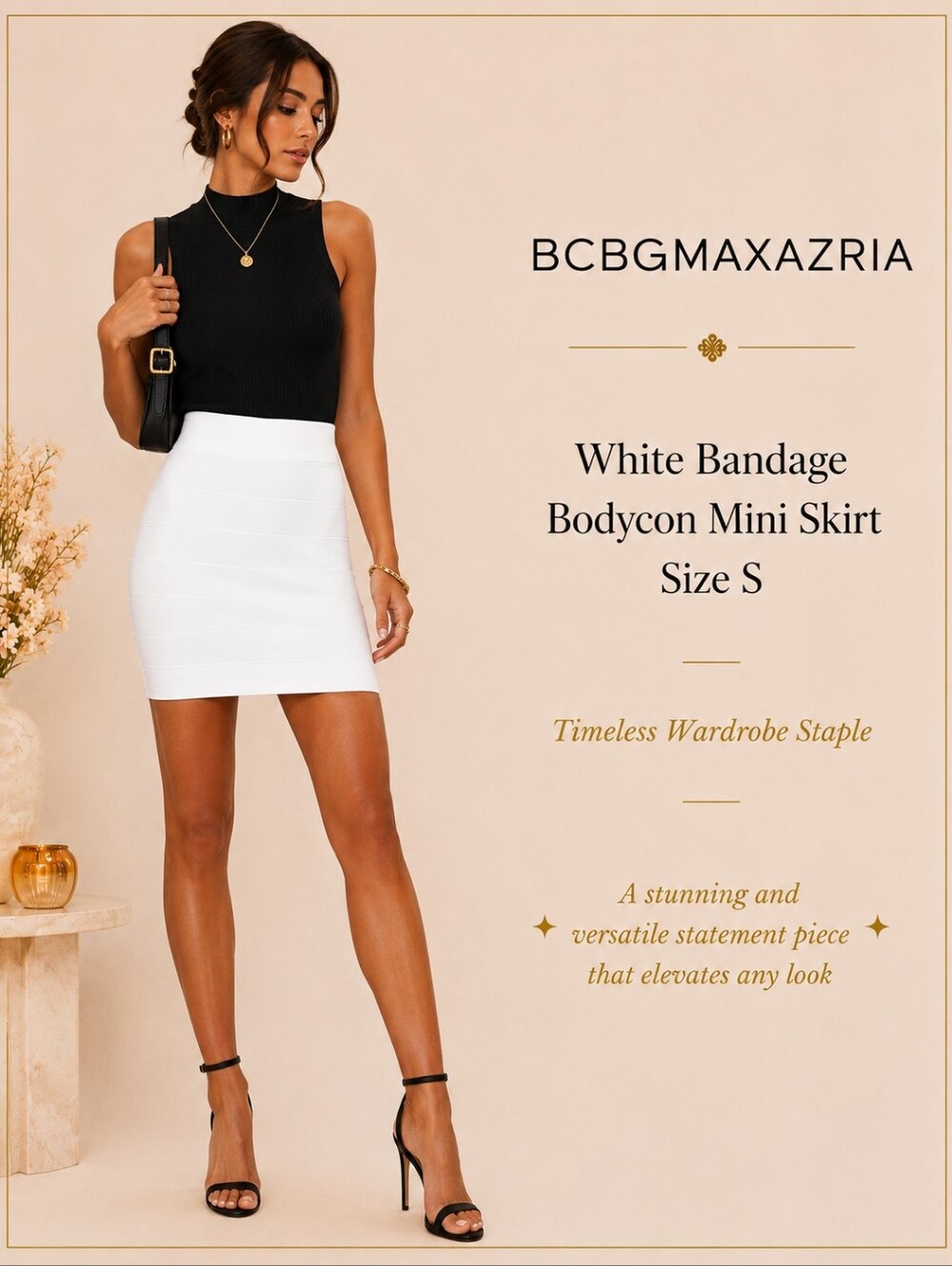BCBGMAXAZRIA White Bandage Bodycon Mini Skirt S | Timeless Wardrobe Staple